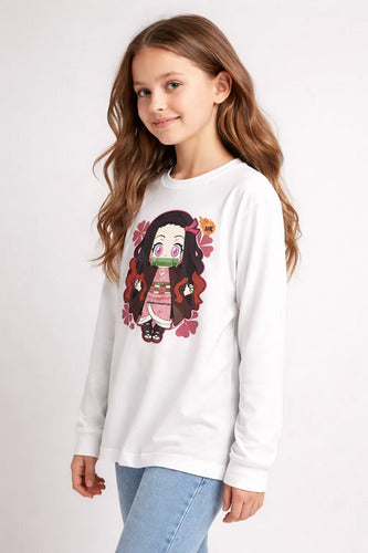 Camiseta Polar Manga Larga Polera Niñas Nezuko Kawaii