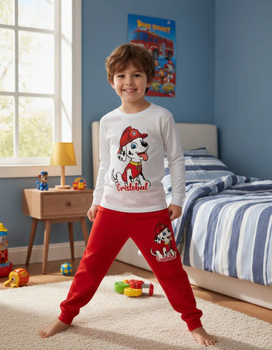 Pijama Largo Marshall Paw Patrol Niños Personalizado 2 Algod