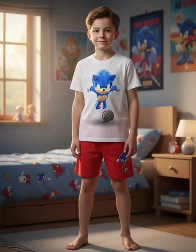 Pijama Corto Niños Algodon Sonic Corriendo