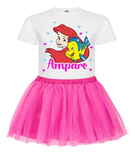 Disfraz Vestido La Sirenita Ariel Personalizado Polera + Tutú Niñas
