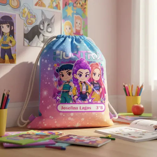 Mochila Morral Huntrix Bolsa Colegio Personalizada D1 Azul Huntrix D1