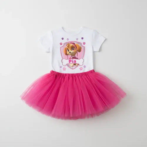 Conjunto Skye Paw Patrol Niña Polera Tutu Cumpleaños Disfraz