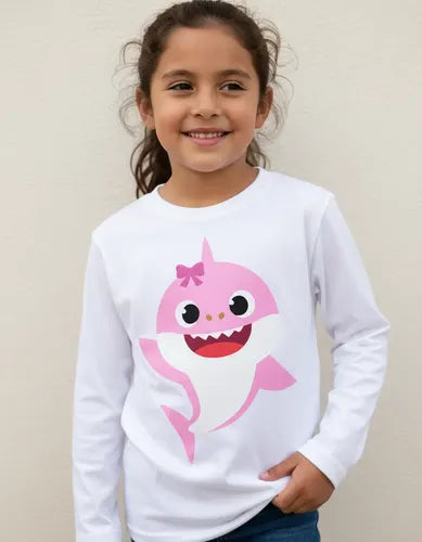Camiseta Polar Manga Larga Polera Niñas Baby Shark Niña