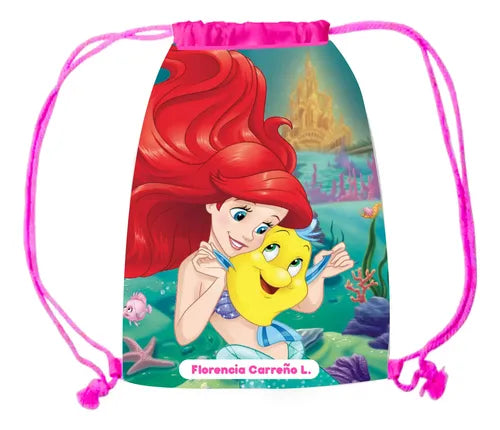 Mochila Bolsa Tela La Sirenita Jardin Infantil Colegio Niñas Fucsia Liso