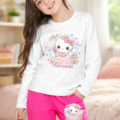 Pijama Largo Niña Gatita Unicornio Personalizado Algodón
