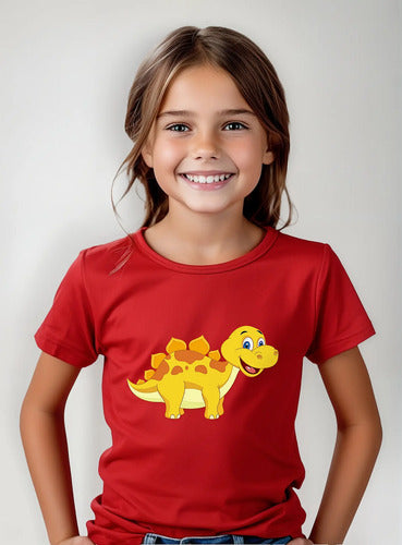 Polera Color Algodón 100% Niñas Niños Dinosaurio Stego Bb