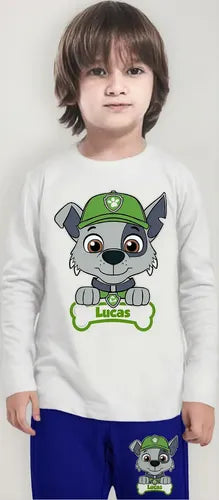 Pijama Largo Rocky Paw Patrol Niños Personalizado Algodón