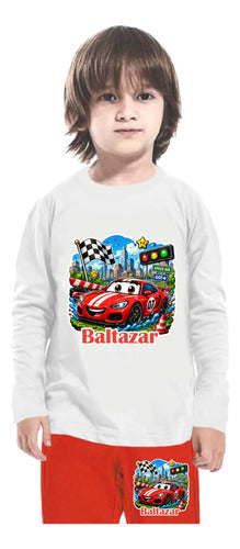 Pijama Largo Auto Car Rojo Niño Personalizado Algodón