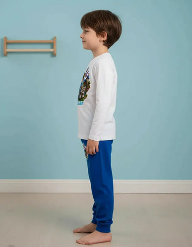 Pijama Niño Algodón Manga Larga Personalizado Video Juegos Azul Bloques Niños Aventura 7-8