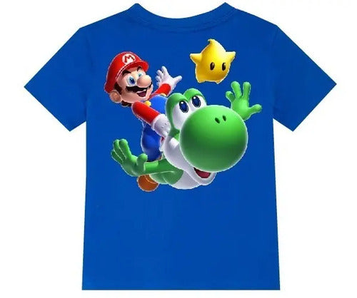 Polera Color Algodón 100% Niños Mario Bros Yoshi Estrella