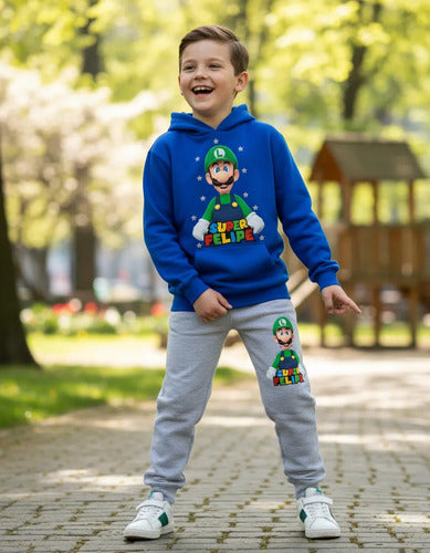 Buzo Luigi Bros Poleron Pantalon Personalizado Niño