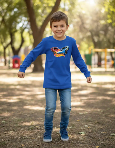Polera Manga Larga Algodón Niños Autos Hot Wheels