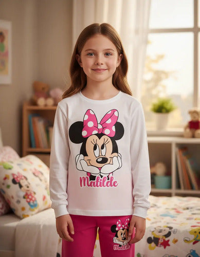 Pijama Largo Minnie 2 Niñas 100% Algodón Personalizado