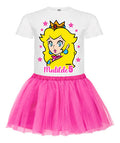 Disfraz Vestido Princesa Peach Personalizado Polera + Tutú Niñas Detalles Glitter Cumpleaños