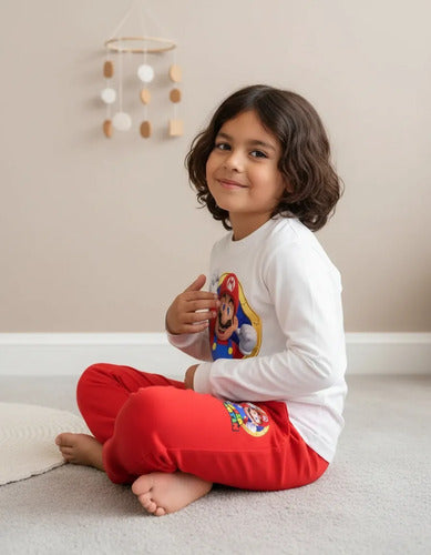 Pijama Largo Mario Bros 1 Personalizado 100% Algodón Niños