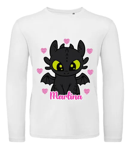 Polera Larga Chimuelo Dragon Personalizada Niñas Algodón