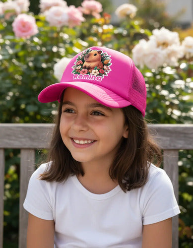 Jockey Capibara Flores Niña Personalizado Ajustable Fucsia Talla Niños