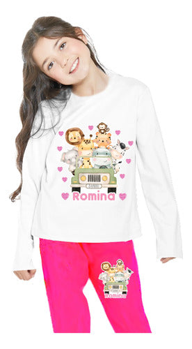Pijama Largo Animales Safari Niñas Personalizado Algodon