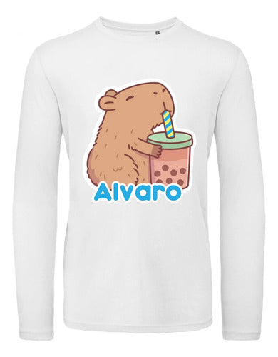 Polera Capibara Personalizada Niños Manga Larga Algodon