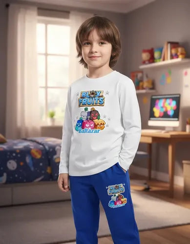 Pijama Largo Blox Fruits Niños Algodón Personalizado