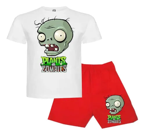 Pijama Corto Niños Algodon Plantas Vs Zoombies Cabeza