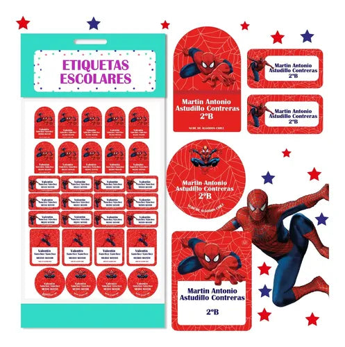 Etiquetas Escolares Personalizadas Spiderman Ropa Utiles Rojo