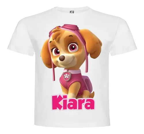 Polera Skye Paw Patrol Estampada Niña Cumpleaños  Blanco 1-12 Liso