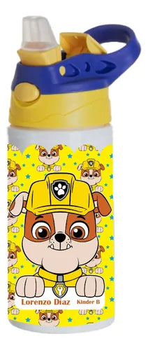 Botella Agua Colegio Rubble Paw Patrol Personalizada Niños Blanco