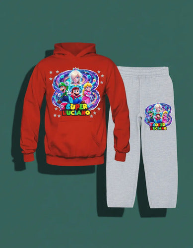 Buzo Super Mario Galaxy Poleron Pantalon Personalizado Niño