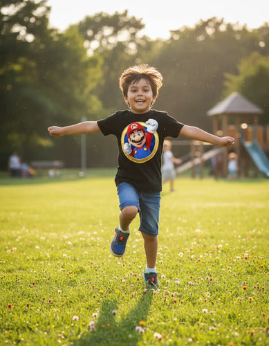 Polera Color Algodón 100% Niños Mario Bros Puño