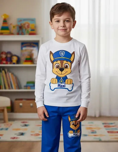 Pijama Largo Chase Paw Patrol Niños Personalizado Algodón 1