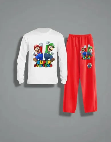 Pijama Largo Mario Bros - Luigi  Personalizado 100% Algodón