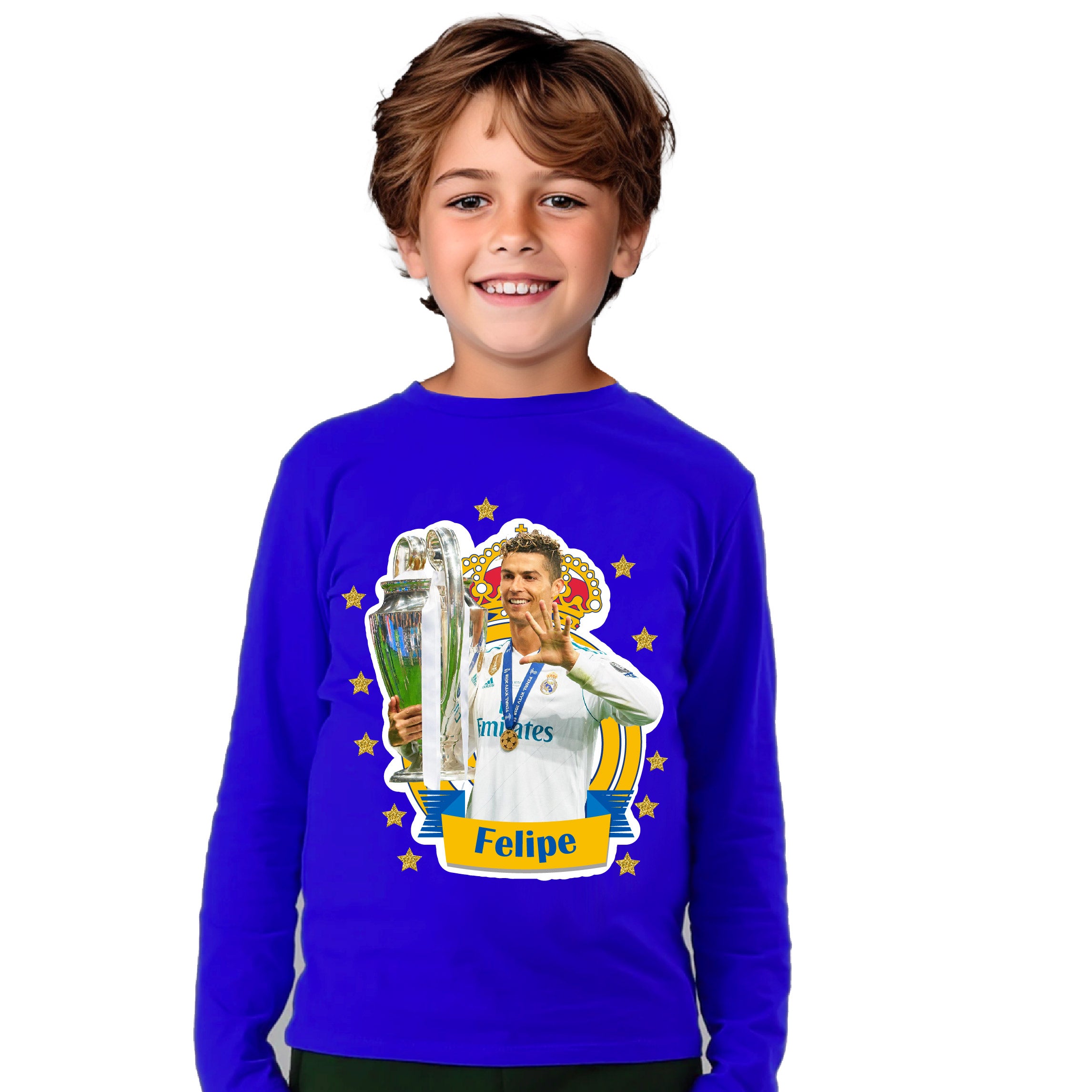 Polera Ronaldo Cr7 Manga Larga Personalizada Niños Algodon