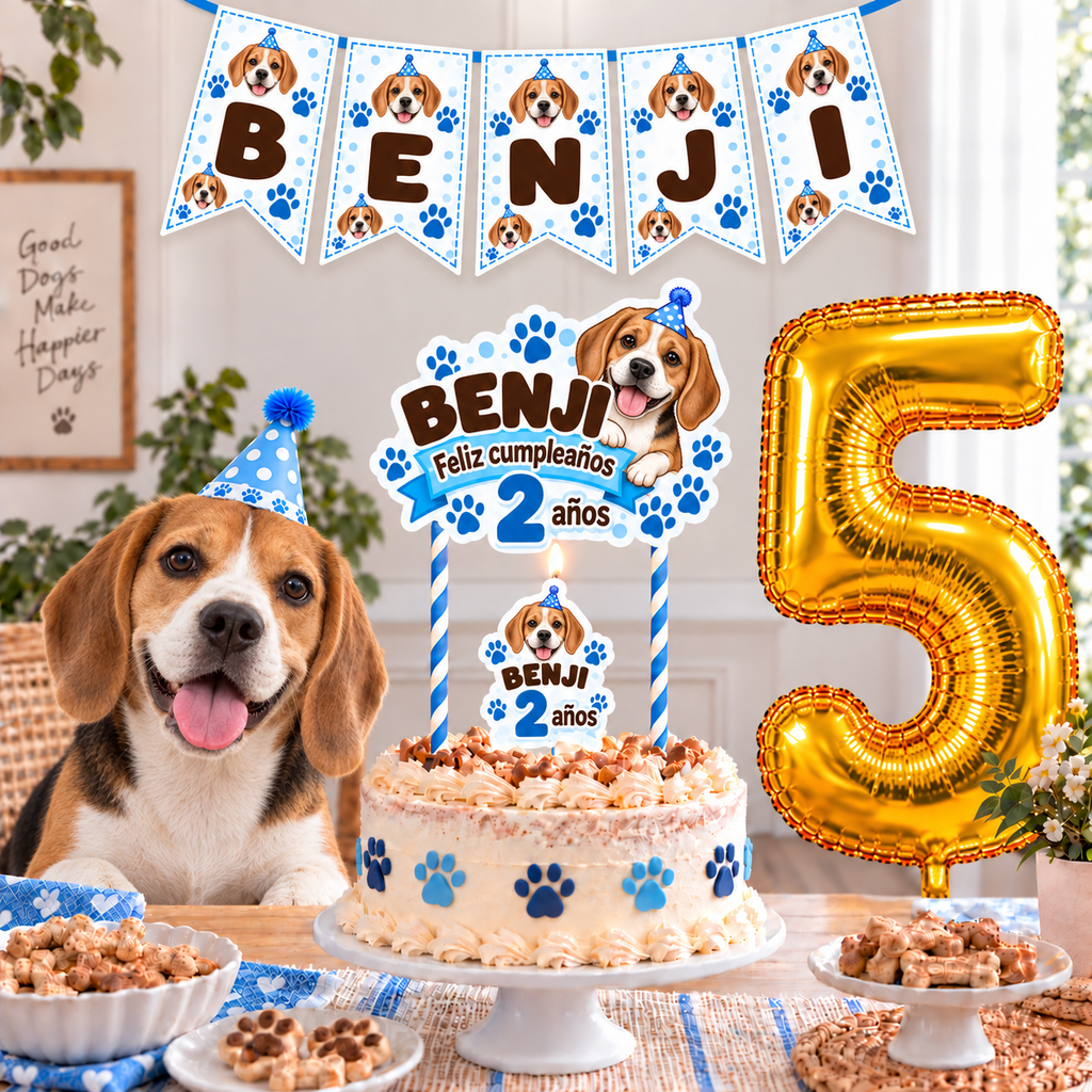 Set Cumpleaños Mascota Beagle Decoración Personalizada Perro Macho