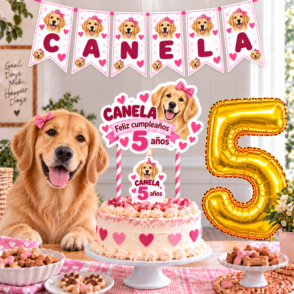 Set Cumpleaños Mascota Golden  Decoración Personalizada Perro Hembra