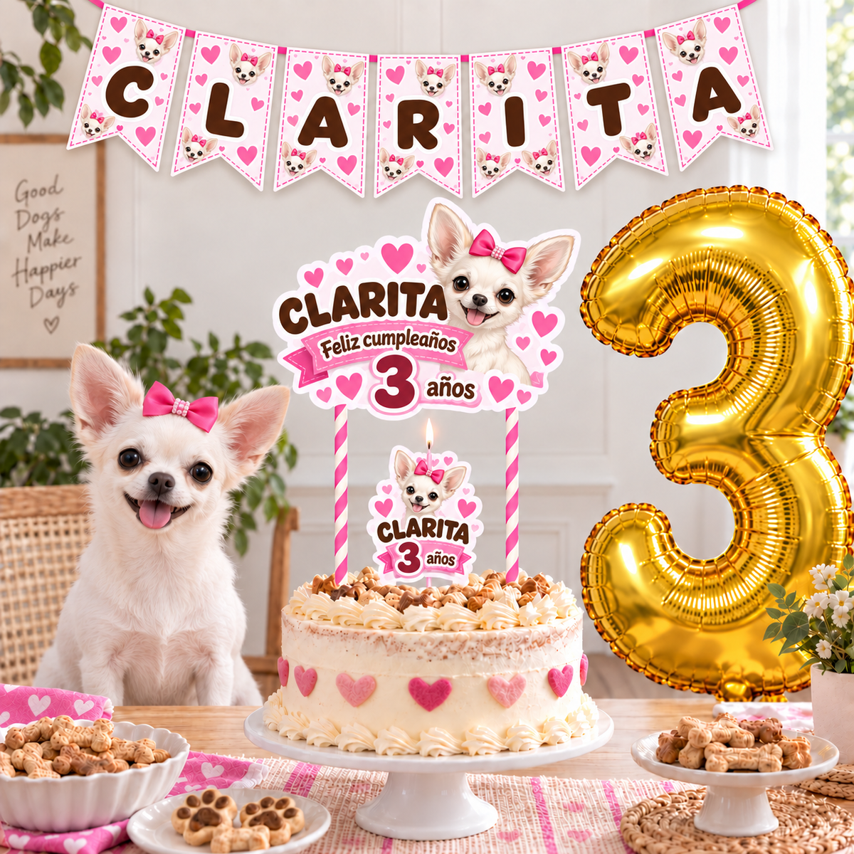 Set Cumpleaños Mascota Chihuahua Decoración Personalizada Perro Hembra