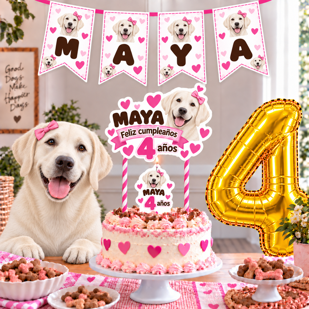 Set Cumpleaños Mascota Labrador Decoración Personalizada Perro Hembra