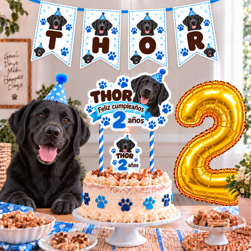 Set Cumpleaños Mascota Labrador Decoración Personalizada Perro Macho