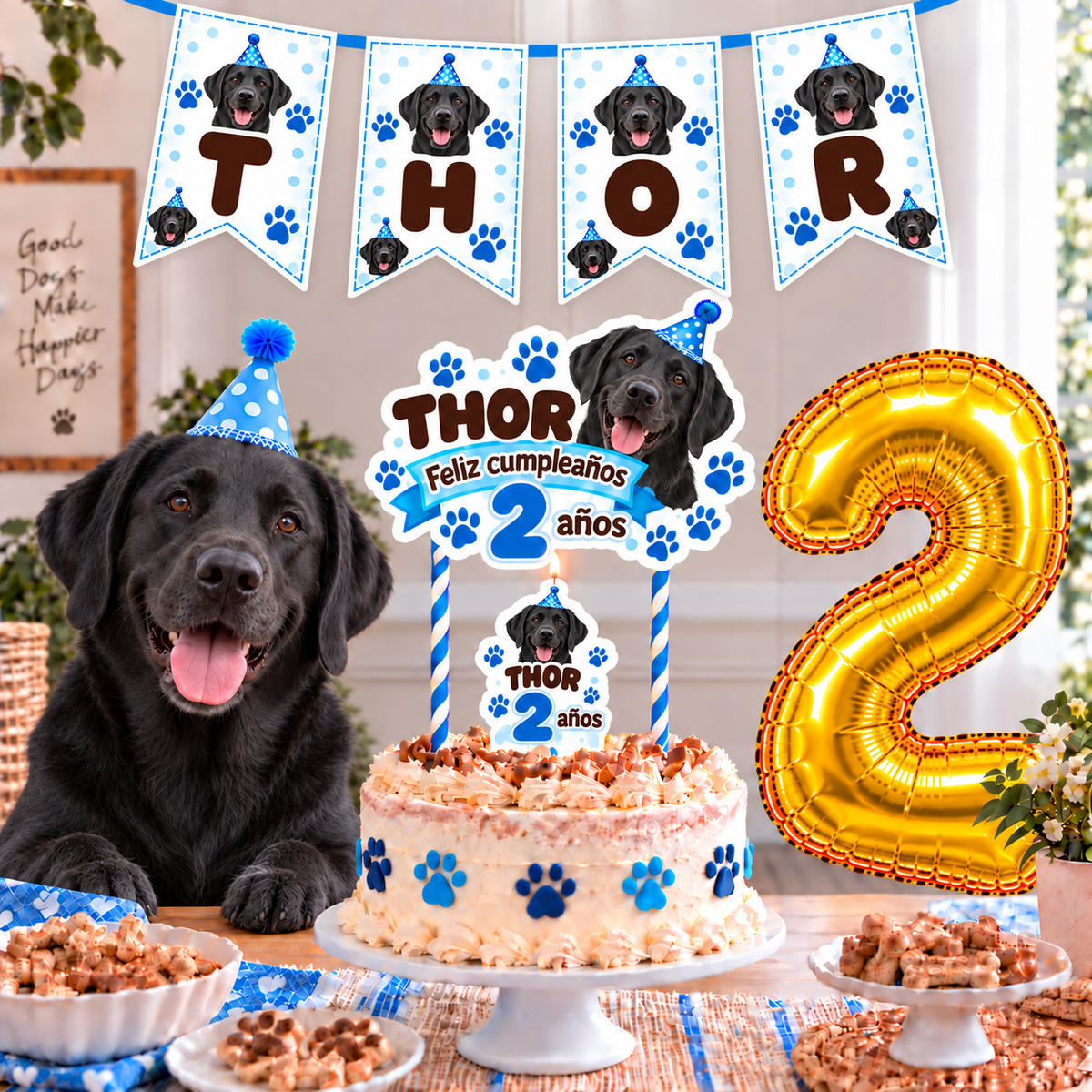 Set Cumpleaños Mascota Labrador Decoración Personalizada Perro Macho