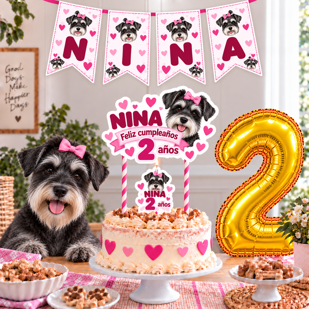 Set Cumpleaños Mascota Schnauzer Decoración Personalizada Perro Hembra