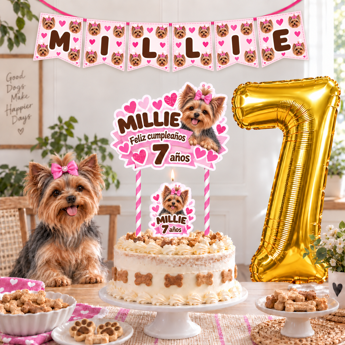 Set Cumpleaños Mascota Yorkshire Decoración Personalizada Perro Hembra
