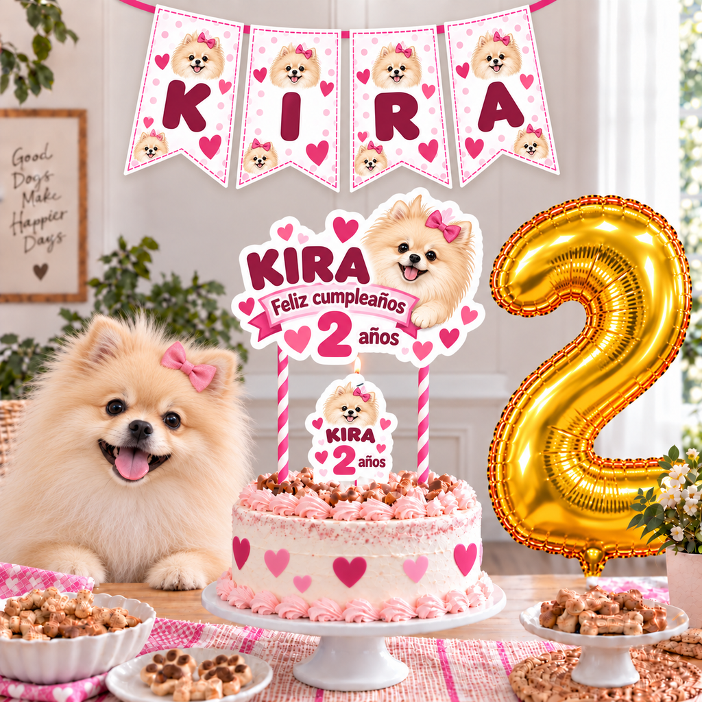 Set Cumpleaños Mascota Pomerania Decoración Personalizada Perro Hembra