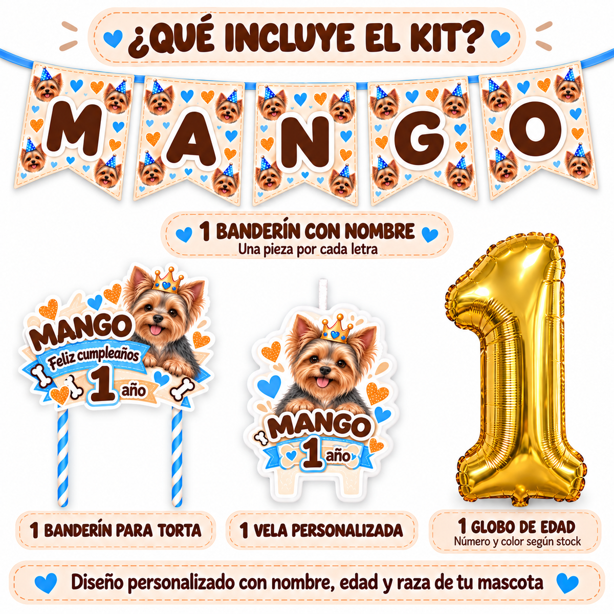 Set Cumpleaños Mascota Beagle Decoración Personalizada Perro Macho